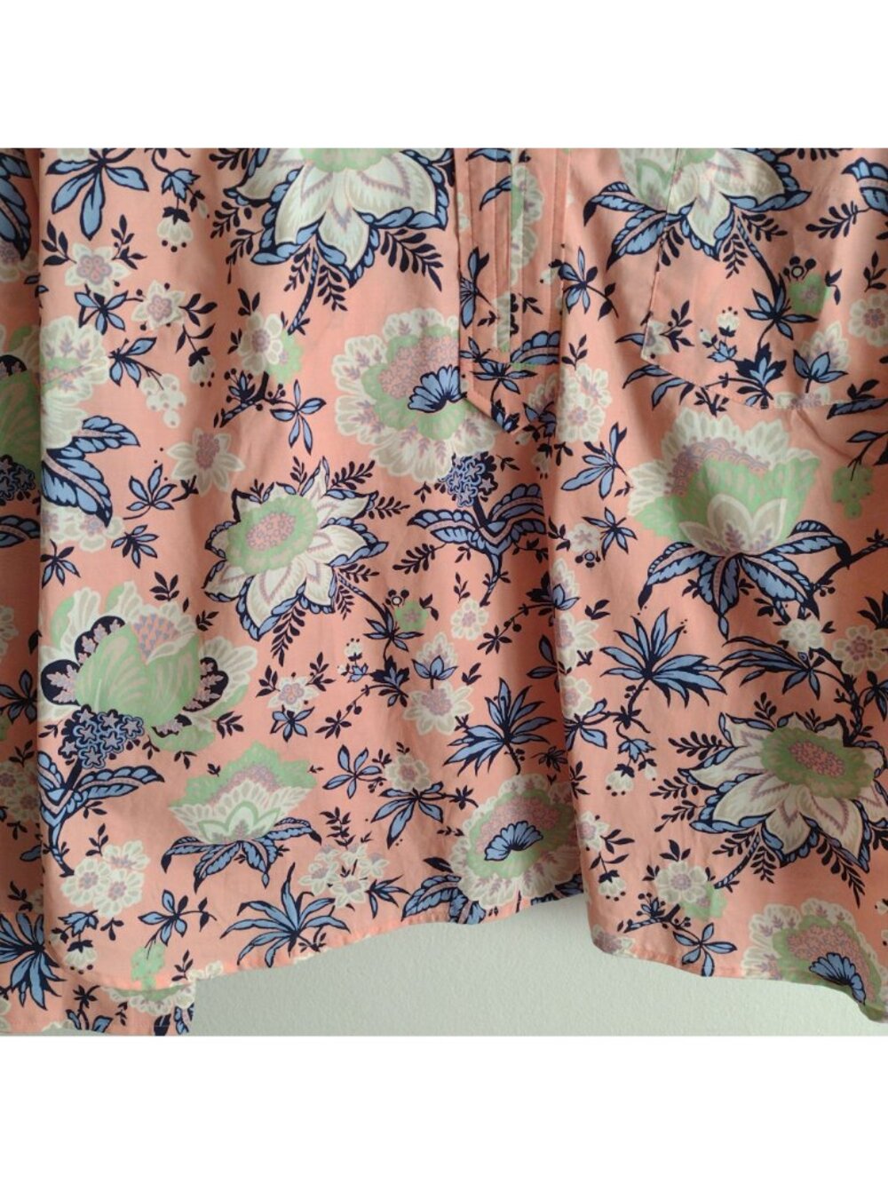 Talbots Printed Popover Blouse XL Salmon Pink Floral Cotton Relaxed Fit Top - Picture 4 of 10